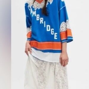 Free People Blue and Orange Printed V-Neck Tunic